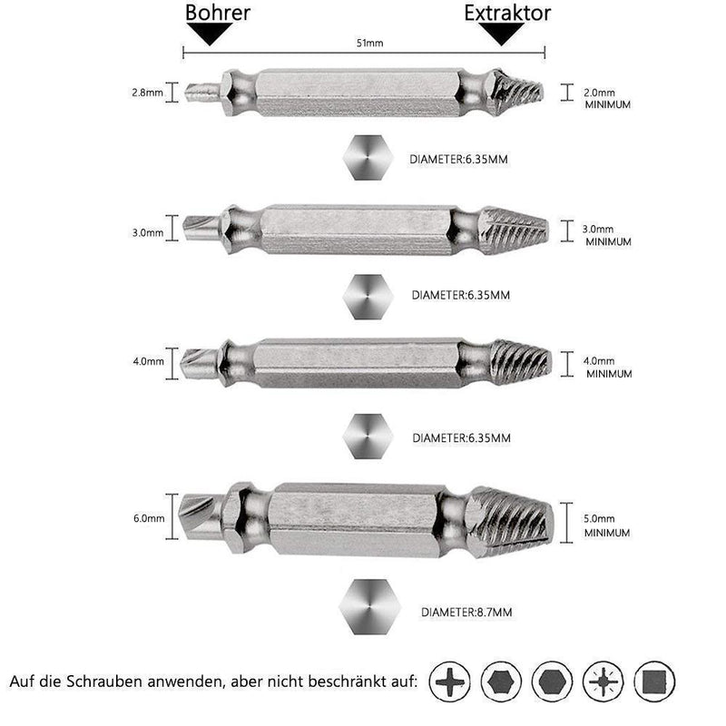 DOMOM Schraubenausdreher-Set 4 Stück Beschädigte Schrauben Entferner - hallohaus